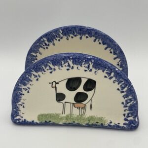 Molly Dallas Spatterware Pottery Napkin‎ Holder Ceramic Cow Farmhouse Vintage